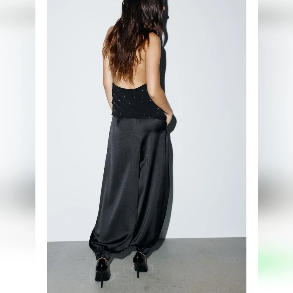 Zara BALLOON SATIN PANTS BLACK